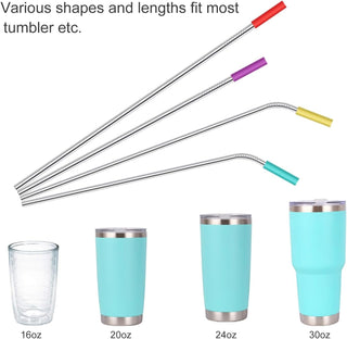 20 Pack Reusable Stainless Steel Metal Straws,10.5" & 8.5" Reusable Drinking Straws with 20 Silicone Tips 5 Straw Brushes 1 Travel Case,Eco Friendly Extra Long Metal Straw Fit for 20 24 30 oz Tumbler