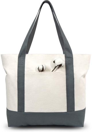 TOPDesign 1 | 3 | 6 | 30 Pack Canvas Tote Bag with an External Pocket, Reusable Grocery Shopping Bag, Top Zipper Closure, Daily Essentials (Black/Natural Pack of 1)