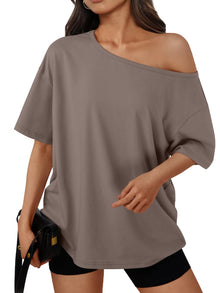 Trendy Queen Womens Off the Shoulder Tops Oversized Summer Spring T-Shirts 2026