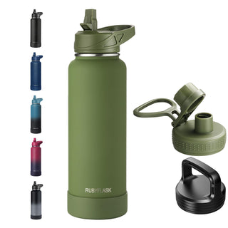 RUBYFLASK 32oz Insulated Water Bottle with Straw, Stainless Steel Metal Vacuum Water Flask, Large Thermal Water bottle with Leakproof 3 Lids for Travel, Camping, Gym Sports Indigo Black