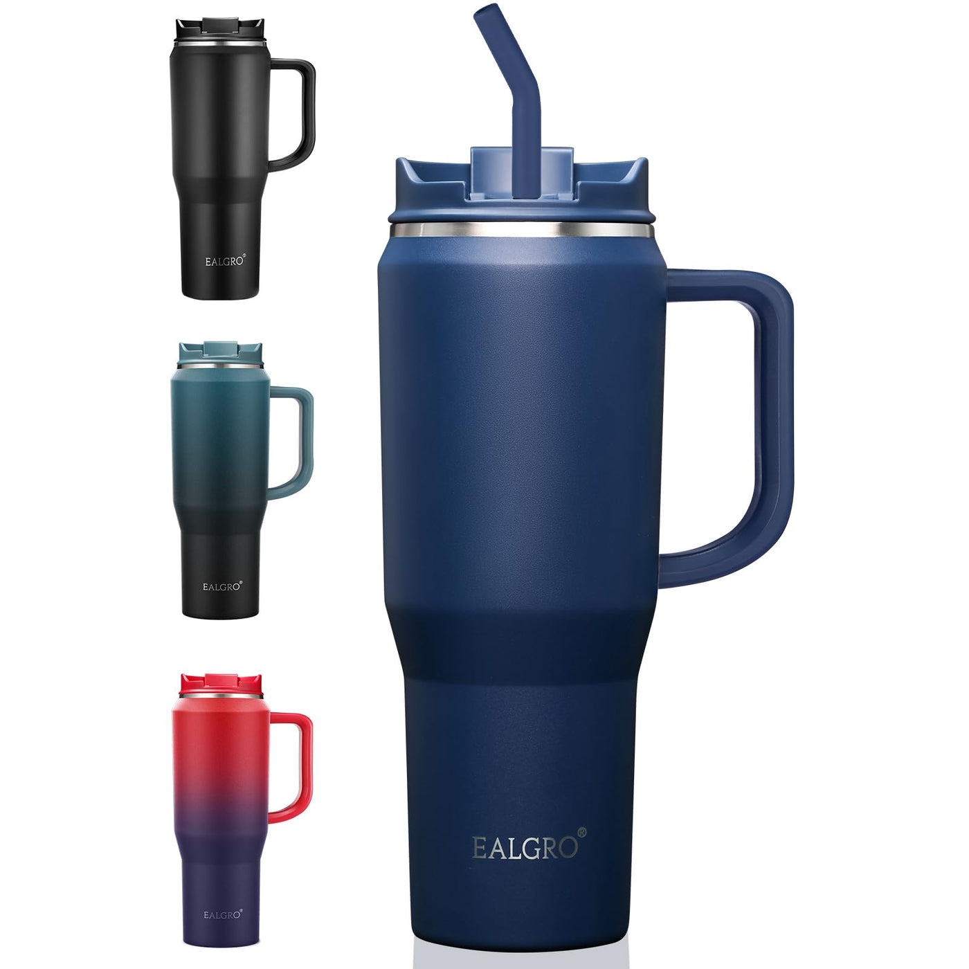 EALGRO 40 oz Tumbler with Handle, Insulated Tumblers with Lid and Straw, Large Metal Sports Water Bottle Jug, Thermal Stainless Steel Travel Coffee Mug Cup, Black