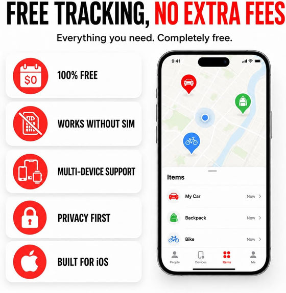 GPS Tracker for Vehicles, No Monthly Fee or SIM Card Needed, Magnetic GPS Locator for Cars, Trucks and SUVs with IP67 Waterproof Case, Precise Location Tracking, 365-Day Battery Life, iOS Only (Black) - hover image