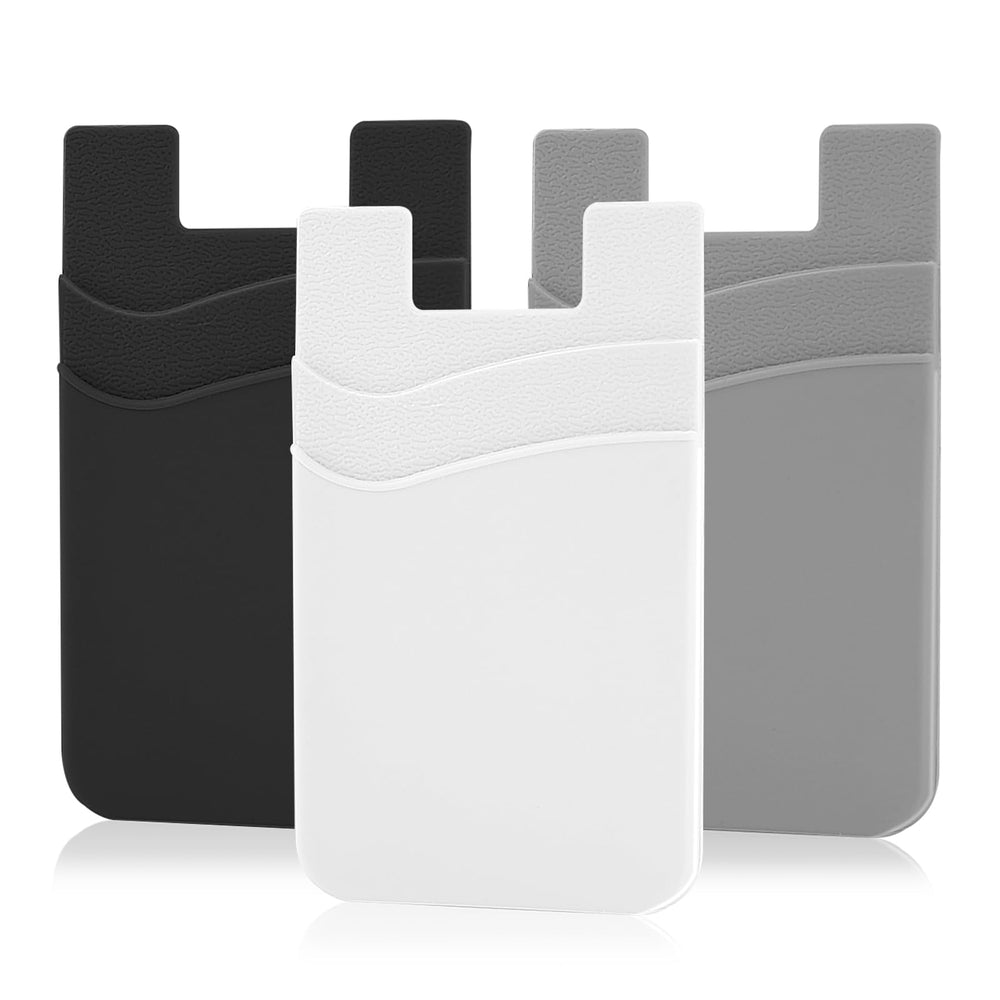 SS Card Holder for Back of Phone, Cell Phone Wallet Stick-on Credit Card Sleeve Pocket Silicone Pouch Compatible for iPhone, Samsung Galaxy and Most SamrtPhones 4 Pack