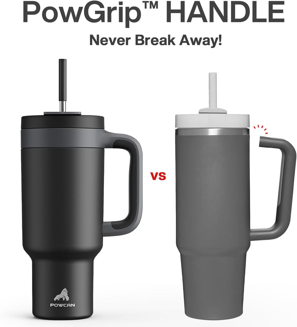 POWCAN 40 oz Tumbler with Handle, 2-in-1 Straw and Sip Lid, Leakproof, Dishwasher Safe, Insulated Stainless Steel Travel Coffee Mug, Keeps Cold for 34 Hours, Fits in Car Cup Holder (Midnight)