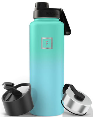 IRON °FLASK Camping & Hiking Hydration Flask with Straw, Wide Mouth Insulated Stainless Steel Sports Water Bottle - 40 oz Midnight Black