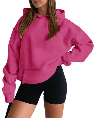 onlypuff Women Hoodies Casual Pullover Long Sleeve Sweatshirt Kangaroo Pocket Drop Shoulder Sweater