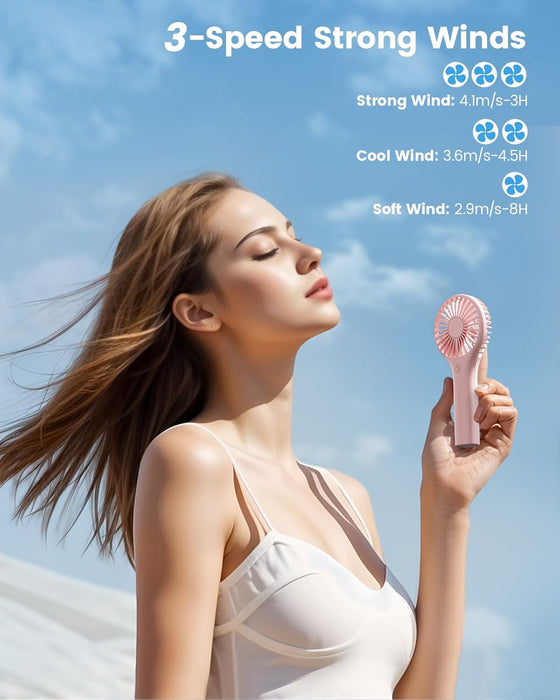 Edvision Portable Mini Fan - Powerful Personal Handheld Fan with 3 Speeds, Cute and Small, USB Rechargeable for Travel/Lash/Makeup/Outdoor/Home, Pink - hover image