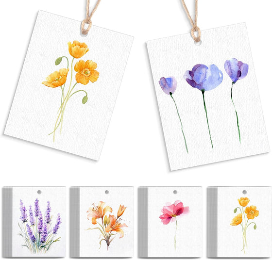 AmazingSpark 50 Set Floral Blank Gift Tags with String, 2x3 in Watercolor Flower Paper Hang Tags for Mother's Day Bridal Baby Shower Birthday Wedding Party Favors Supplies(Boho,Artsy Style)