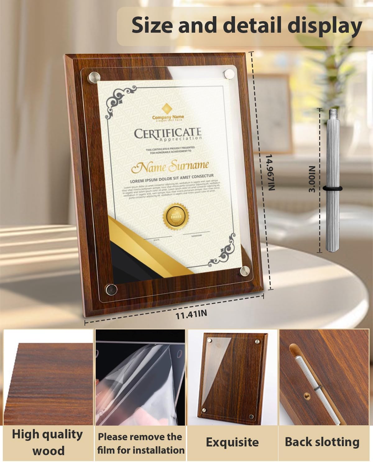WOCOCN Trophy Award, Wood Plaque, Employee Appreciation Plaques, Decorative Signs & Plaques, Certificate Frames 14.88 x 11.22in, Slide in A4 Paper, Applicable to Appreciation,Recognition, Diploma, Thank You, Retirement, Anniversary (Wood Certificate Plaqu