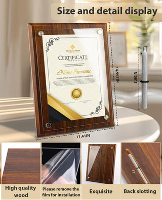 WOCOCN Trophy Award, Wood Plaque, Employee Appreciation Plaques, Decorative Signs & Plaques, Certificate Frames 14.88 x 11.22in, Slide in A4 Paper, Applicable to Appreciation,Recognition, Diploma, Thank You, Retirement, Anniversary (Wood Certificate Plaqu