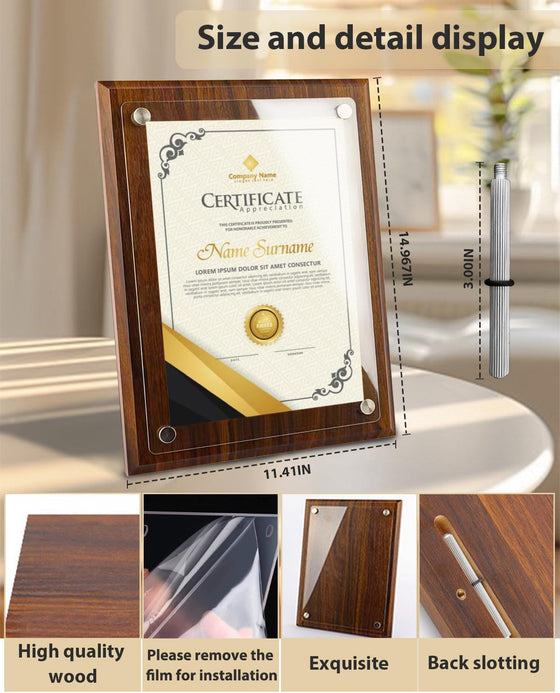 WOCOCN Trophy Award, Wood Plaque, Employee Appreciation Plaques, Decorative Signs & Plaques, Certificate Frames 14.88 x 11.22in, Slide in A4 Paper, Applicable to Appreciation,Recognition, Diploma, Thank You, Retirement, Anniversary (Wood Certificate Plaqu - hover image