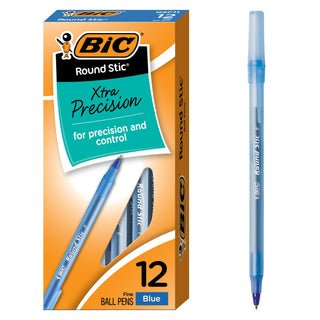 BIC Round Stic Xtra Life Black Ballpoint Pens, Medium Point (1.0mm), 12-Count Pack of Bulk Pens, Flexible Round Barrel for Writing Comfort, No. 1 Selling Ballpoint Pens