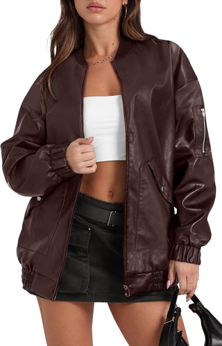 Sampeel Leather Jacket Women Faux Oversized Motorcycle Bomber Coats 2025 Fall Fashion Outfits Winter Clothes