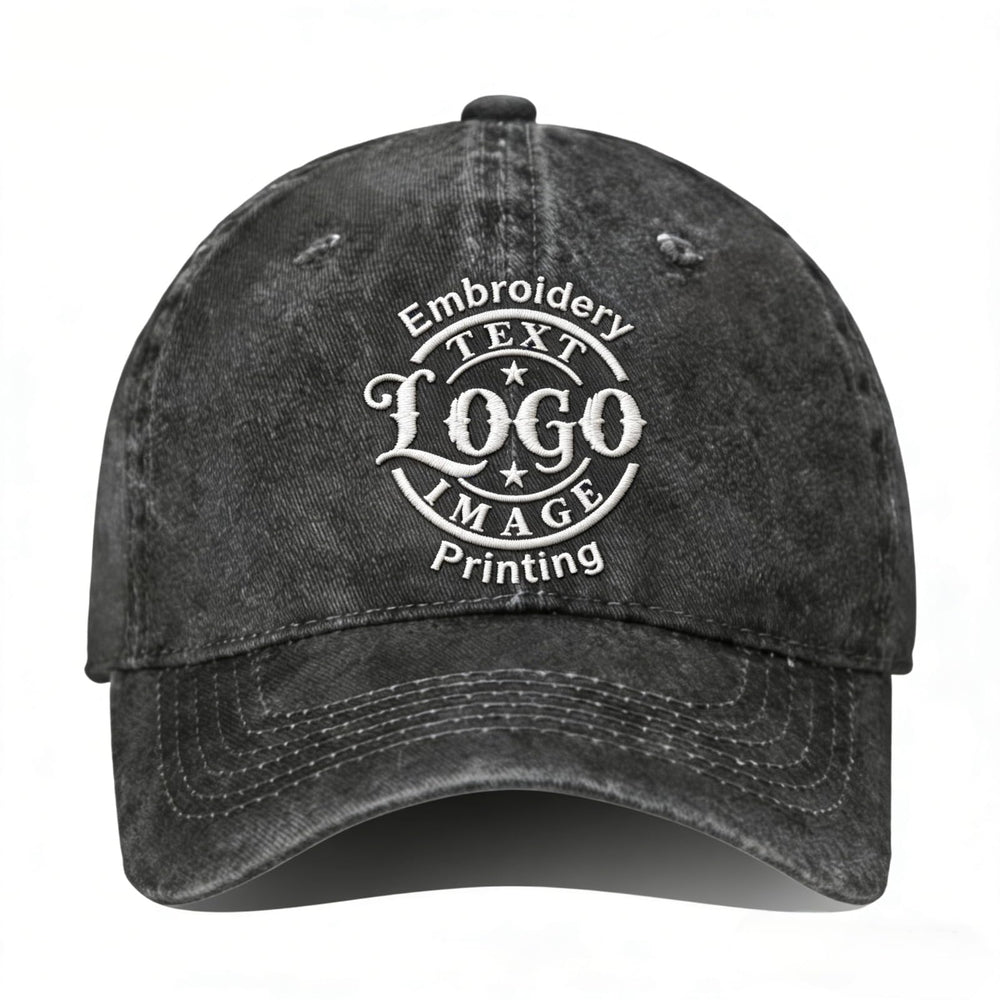 Bulk Custom Hat - Personalized Embroidered & Printed Baseball Cap to Text/Logo, Soft Washed Cotton Breathable Adjustable