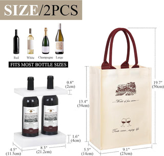 Canvas Wine Tote Bags 2 Pack, Reusable Wine Gift Bags with Sturdy Handles, Elegant Wine Bottle Holder for Gift Giving, Parties, Wedding Favors（2PCS） | Reusable
