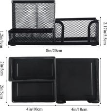 M&G Mesh Pen Holder Desk Organizers Pencil Holder for Desk Black, 3 Compartments Metal Office Supply Organizer with Sticky Notes Holder for School Home Office