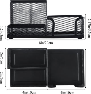M&G Mesh Pen Holder Desk Organizers Pencil Holder for Desk Black, 3 Compartments Metal Office Supply Organizer with Sticky Notes Holder for School Home Office