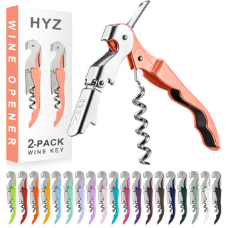 HYZ 2-Pack Wine Opener Waiter Corkscrew, Professional Wine Key for Servers, Bartender with Foil Cutter, Manual Wine Bottle Opener Double Hinged (Pink)