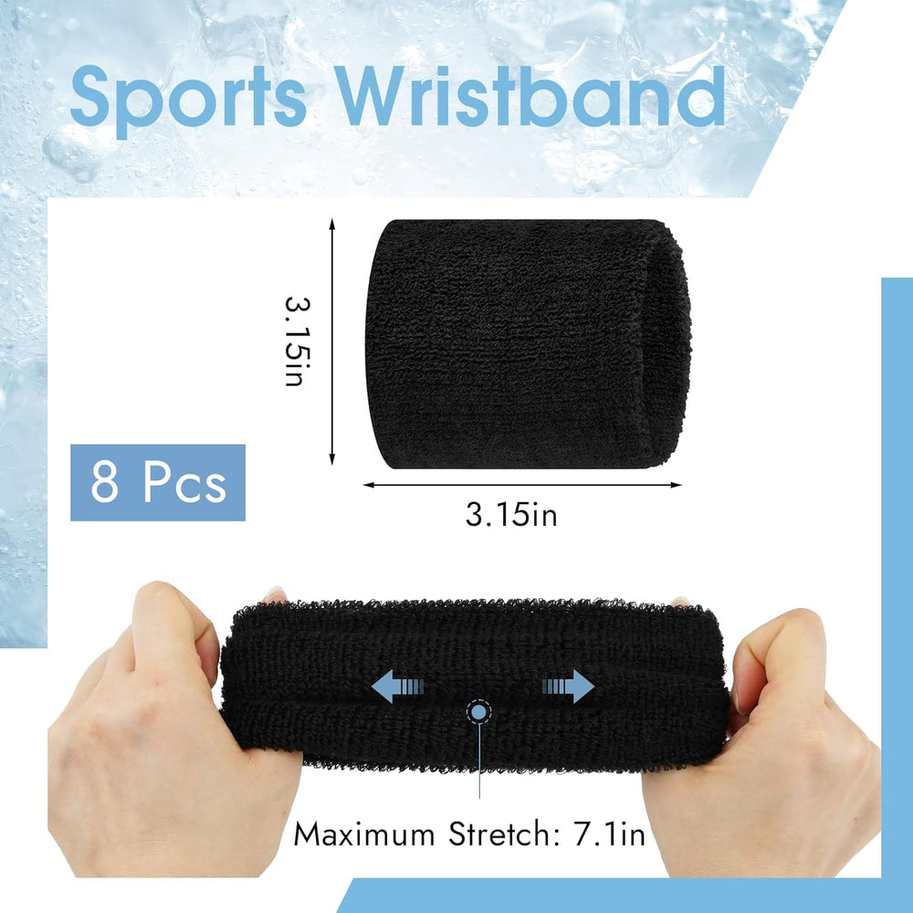 8 Pcs Sports Wrist Sweat Bands for Men & Women， Absorbent Wrist Sweatbands Tennis Wristbands, Elastic Wrist Bands for Sweat for Basketball Tennis Football Gym Running Working Out