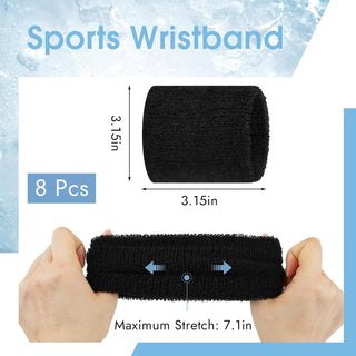 8 Pcs Sports Wrist Sweat Bands for Men & Women， Absorbent Wrist Sweatbands Tennis Wristbands, Elastic Wrist Bands for Sweat for Basketball Tennis Football Gym Running Working Out