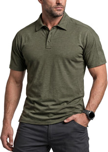CQR Men's Quick Dry Tactical Polo Shirt, Lightweight Breathable Performance Polo, Short Sleeve UPF 50+ Outdoor Golf Shirt