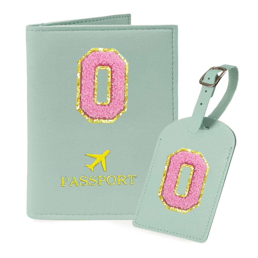 COSHAYSOO Purple Passport Cover Holder and Initial Luggage Tag Set TSA Approved with Personalized Monogram Chenille Letter Patch for Women Teen Girls, Cute Travel Bag Suitcase Identifier (A)
