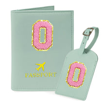 COSHAYSOO Purple Passport Cover Holder and Initial Luggage Tag Set TSA Approved with Personalized Monogram Chenille Letter Patch for Women Teen Girls, Cute Travel Bag Suitcase Identifier (A)