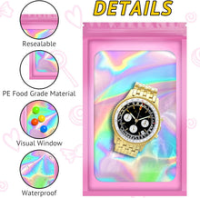 100 PCS Holographic Bags, Smell Proof Bag, Resealable Gift Bags, Clear Bags for Food Storage, Party Favor Bag, Mylar Sample Bag for Jewelry, Lipgloss, Eyelash | Pink, 2.4x3.9 Inch