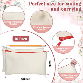 Legigo Blank Canvas Bag Zipper Pouch Makeup Bags Bulk - Multi-Purpose Canvas Pencil Pouch with Sturdy Zipper, Cosmetic Bag Travel Toiletry Bag for DIY Craft Projects, Storage (8.3 x 5 inches)