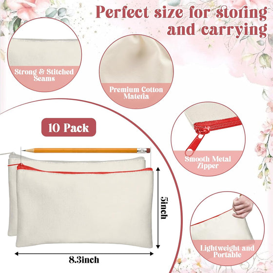 Legigo Blank Canvas Bag Zipper Pouch Makeup Bags Bulk - Multi-Purpose Canvas Pencil Pouch with Sturdy Zipper, Cosmetic Bag Travel Toiletry Bag for DIY Craft Projects, Storage (8.3 x 5 inches) - hover image