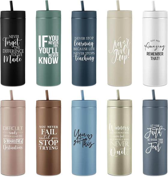 Tioncy 10 Pcs Employee Appreciation Gift Bulk Thank You Skinny Tumbler 16oz Matte Inspirational Water Cup with Lid Straw for CNA Nurse Graduation Team Coworker Teacher Volunteer(Neutral)