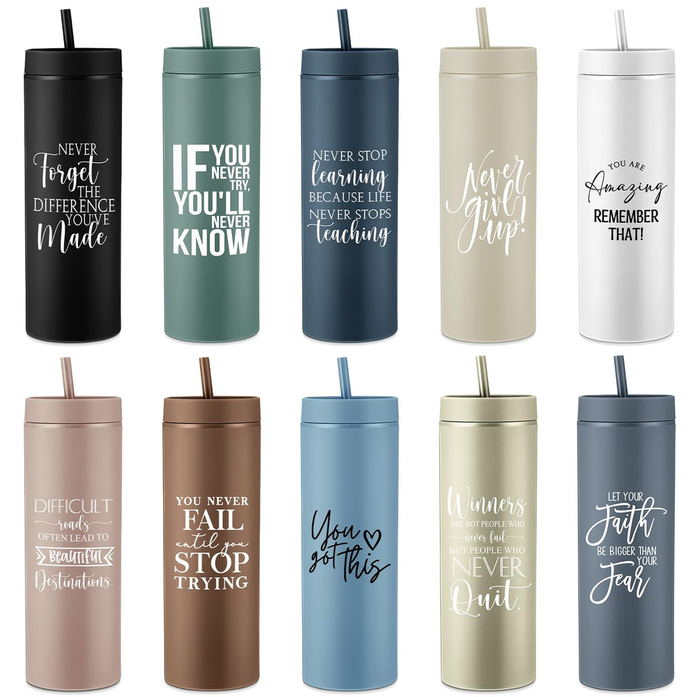 Tioncy 10 Pcs Employee Appreciation Gift Bulk Thank You Skinny Tumbler 16oz Matte Inspirational Water Cup with Lid Straw for CNA Nurse Graduation Team Coworker Teacher Volunteer(Neutral)