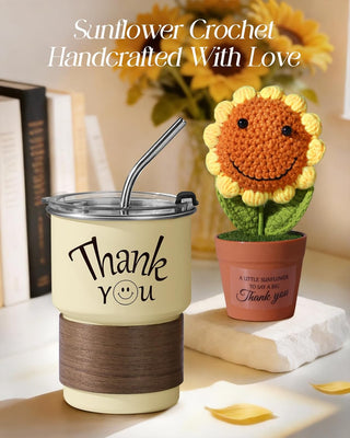 Thank You Gift Basket for Women - 7pcs Teacher Appreciation Gifts, Thank You Gift Baskets for Teacher, Nurse, Employee, Coworker, Social Worker, Secretary with Crochet Sunflower