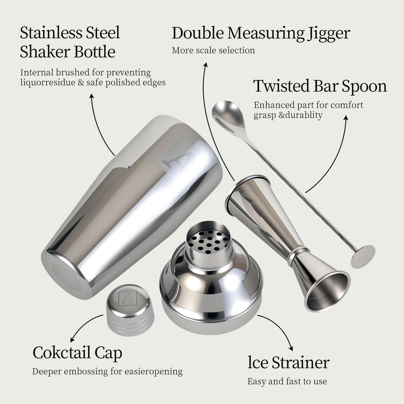 24oz Cocktail Shaker Set with 1 oz 2oz Jigger - Monogramm Initials Martini Shaker Set - 304 Stainless Steel Bar Shaker for Margarita,Mojito-Personalized Gift for Friend,Husband-W