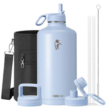 Water Bottle 40 oz Insulated with Straw&Brush, Coolflask Vaccum Stainless Steel Metal 3 Lids Water Flask for Sports, Gym or Office, Keep Cold 48H Hot 24H, Magic Black