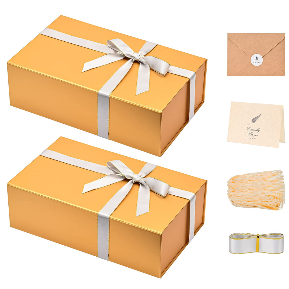 LIFELUM Gift Box 13.5''x10''x4'' Large Gifts Box with Magnetic Lids Black Gift Boxes for Father's Day graduation gifts Contains Card, Ribbon, Filler