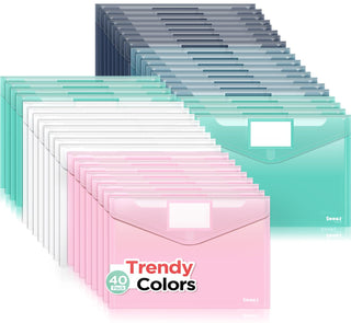 Sooez 10Pack Plastic Envelopes, Plastic File Folders, Clear Folders for Documents Trendy Colors, Super Heavyweight Document Holders, Storage Pouches, File Envelopes for School Office Supplies