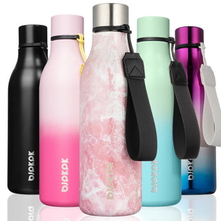BJPKPK Insulated Water Bottles, 18 oz Stainless Steel Metal Water Bottle with Strap, BPA Free Leak Proof Jugs, Mugs, Flasks, Reusable Thermal Flasks for Sports & Travel, Orange