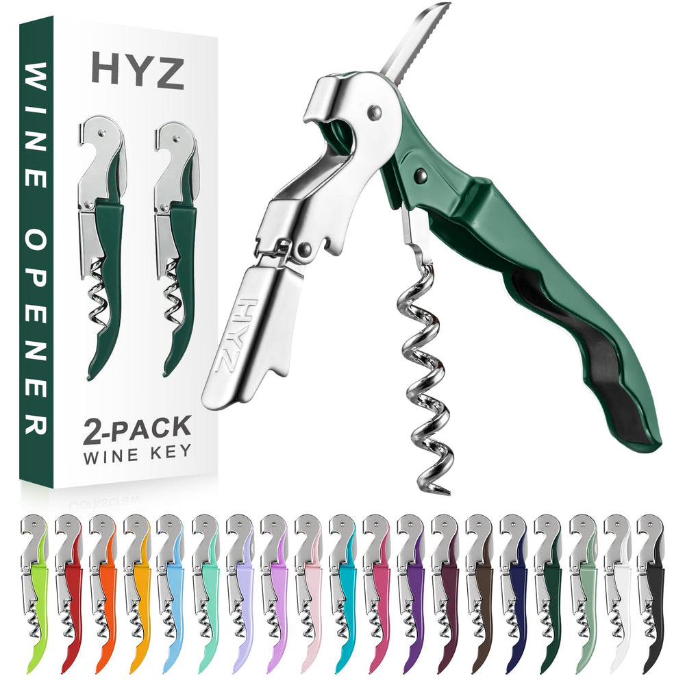 HYZ 2-Pack Wine Opener Waiter Corkscrew, Professional Wine Key for Servers, Bartender with Foil Cutter, Manual Wine Bottle Opener Double Hinged (Pink)