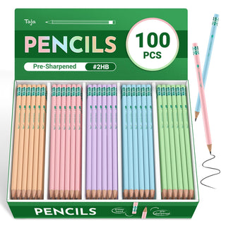 Taja 50 Pack Wood-Cased #2 HB Pencils, Bulk Pre-Sharpened Pencils with Top Erasers, Perfect for School & Classroom Writing and Drawing - Macaron