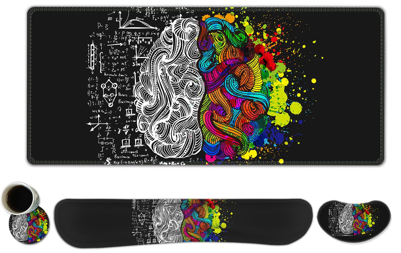 ToLuLu Extended Gaming Mouse Pad, Memory Foam Ergonomic Keyboard Mouse Wrist Rest Support Set, Large Desk Mat with Stitched Edges, Non-Slip Base Mousepad for Home Office Game and Study, Green Theme