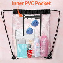 NATURAL STYLE 2 PACK Clear Drawstring Bag Stadium Approved, See Through PVC Drawstring bags, Transparent Backpack with Inner Zipper Pocket