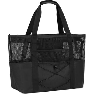 Fammart Mesh Beach Bag for Women, Large Beach Toy Pool Bag with Zipper Pocket, SandProof Cruise Essentials 2026 Family Travel