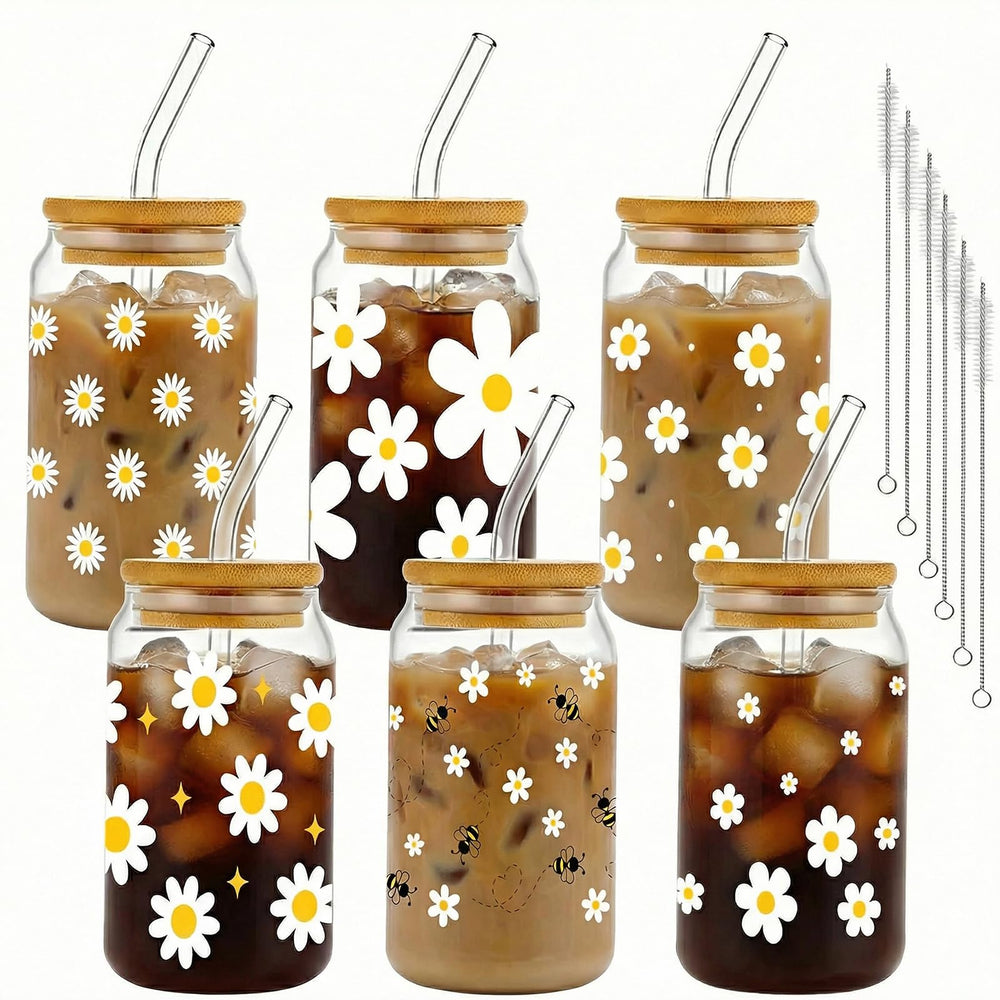 6Pcs Thank You Gifts Glass Cups with Lids and Straws 16oz Employee Appreciation Drinking Glasses Cups Thank You Iced Coffee Cup Tumbler Gifts for Employee Staff Coworkers Teachers Nurse