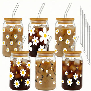 6Pcs Thank You Gifts Glass Cups with Lids and Straws 16oz Employee Appreciation Drinking Glasses Cups Thank You Iced Coffee Cup Tumbler Gifts for Employee Staff Coworkers Teachers Nurse