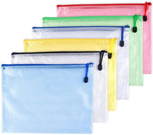 A4(9"x 13")-Mesh Zipper Pouch Plastic Zipper File Zip Document Folders for Office Supplies Travel Bags,6-Pcs,Multicolor