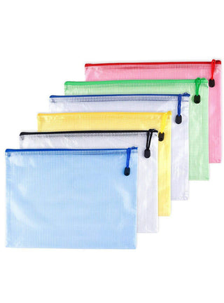 A4(9"x 13")-Mesh Zipper Pouch Plastic Zipper File Zip Document Folders for Office Supplies Travel Bags,6-Pcs,Multicolor
