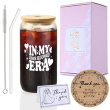 Mr. & Mrs. Glass Tumbler Set, 16oz Glass Cups with Bamboo Lids, Straws & Coasters, Bridal Shower & Wedding Thank You Gift for Couples