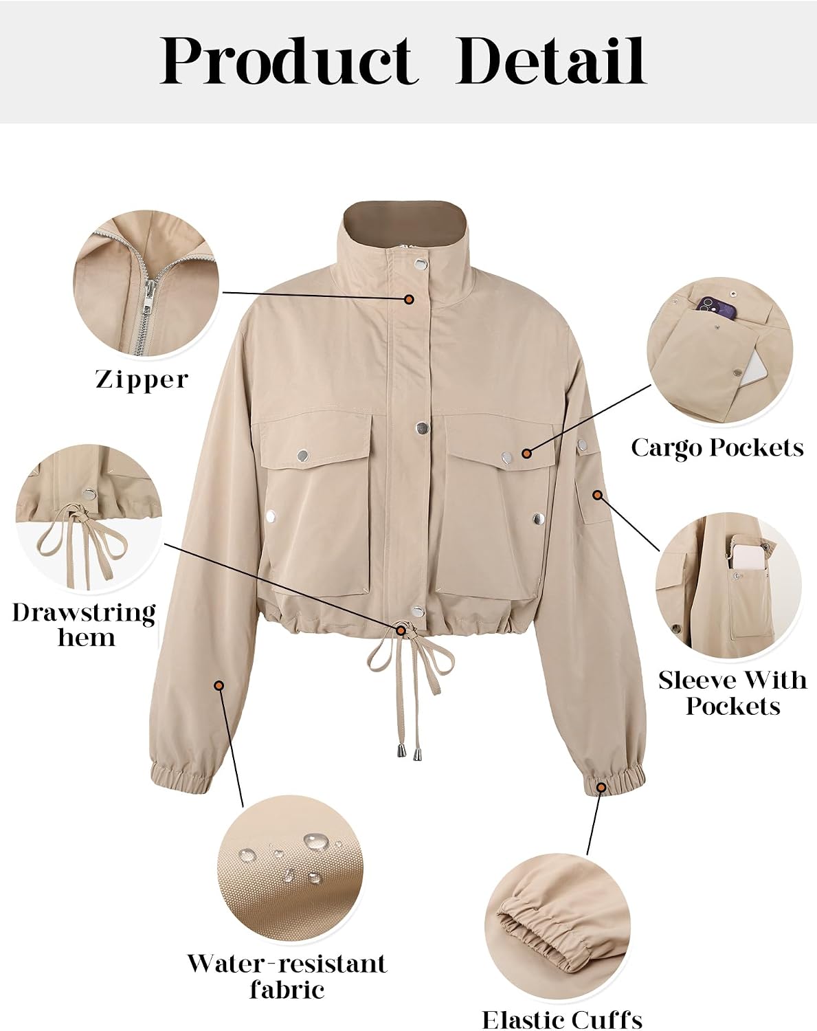 UEAL Womens Cropped Bomber Jacket 2026 Trendy Zip Up Lightweight Utility Anorak Coat With Pockets