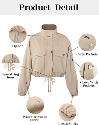 UEAL Womens Cropped Bomber Jacket 2026 Trendy Zip Up Lightweight Utility Anorak Coat With Pockets